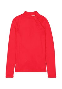 Rode longsleeve top met een aansluitend ontwerp, ronde hals en een knoopdetail bij de kraag. Glad textuur en rekbare stof.