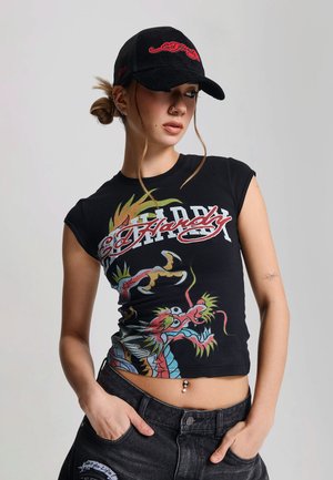 Ed Hardy, VARSITY DRAGON CAP SLEEVE TEE - T-shirt imprimé - black