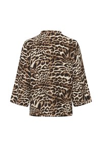 Leopardmönstrad topp med lös passform, trekvartslånga ärmar och en mock-krage. Tillverkad av lätt, textured tyg i beige och bruna nyanser.