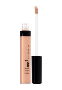 Maybelline FIT Me vloeibare concealer in een doorzichtig buisje met een zwarte dop. Lichte beige kleur, met een zachte, pluizige applicator.