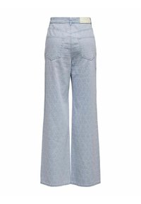 Lichtblauwe wijde jeans van denim, met een textuur van een hexagonaal patroon, achterzakken en een standaard tailleband met branding.