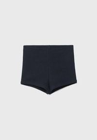 Shorts en tissu côtelé bleu marine avec taille élastique, conçus pour un ajustement près du corps.