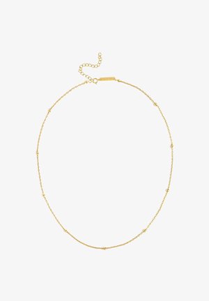 Collana d'oro con accenti di perle rotonde, caratterizzata da una catena delicata e lunghezza regolabile. Design semplice, texture leggera.