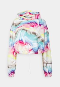 Kleurige tie-dye cropped hoodie met verstelbare trekkoord onderkant, elastische manchetten en kleine tekst "This is Love Calvin Klein Jeans" op de borst.