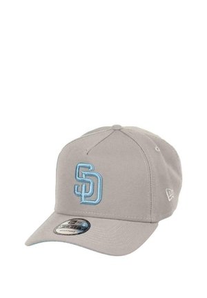 Gray baseball cap with a structured design, featuring light blue embroidered “SD” logo on the front and a curved brim.