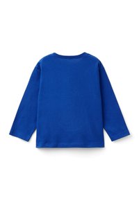 Koszula z długim rękawem w jaskrawo niebieskim kolorze, wykonana z bawełny. Posiada okrągły dekolt oraz gładki tył bez dodatkowych wzorów czy akcentów.