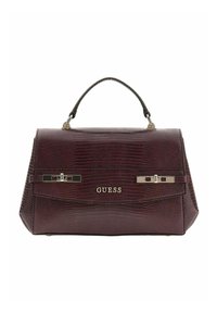 Bordowa torebka z ekoskóry o fakturowanym wykończeniu, srebrne akcenty oraz górny uchwyt. Posiada składany kształt i detal z logo.