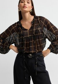 Next LONG SLEEVE TIE NECK - Blouse - black brown check