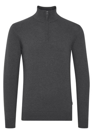 Tumehall pullover-sviiter kõrge kaelusega ja veerandi pikkusega tõmblukuga. Valmistatud siledast kangast, millel on ribaga mansetid ja äär.