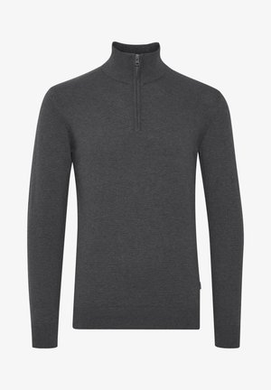 Tumehall pullover-sviiter kõrge kaelusega ja veerandi pikkusega tõmblukuga. Valmistatud siledast kangast, millel on ribaga mansetid ja äär.