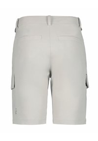 Ljust grå cargo-shorts med en mjuk textur, med bakfickor och sidfickor för förvaring. Platt midjeband med bältesloopar.