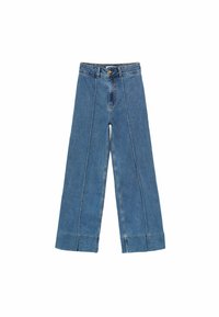 Wijdvallende denim jeans in mid-blauw, met contrasterende stiksels, een hoge tailleband en een nette afwerking aan de zoom.