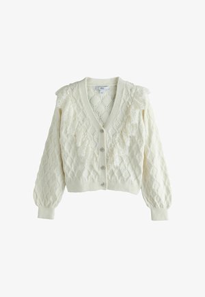 Next, LACE TRIM GEM BUTTON LONG SLEEVE CARDIGAN - Cardigan - ecru