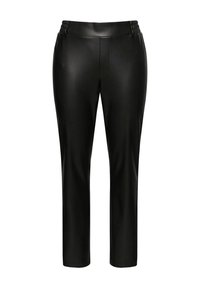 Zwarte neplederen broek met een slim fit, voorzien van een elastische tailleband en een gladde textuur, ontworpen voor een gestroomlijnde silhouet.