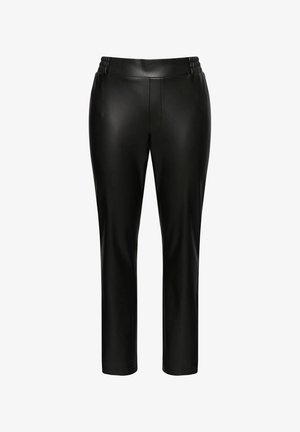 Zwarte neplederen broek met een slim fit, voorzien van een elastische tailleband en een gladde textuur, ontworpen voor een gestroomlijnde silhouet.