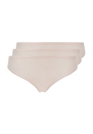 Light pink briefs, seamless design with a smooth texture, featuring a low-rise waist. Pack of three, presented against a white background.