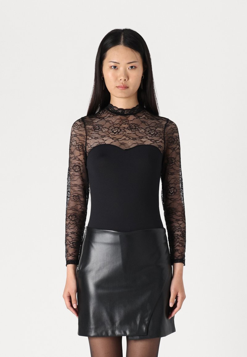 ONLY ONLSIA HIGHNECK HEART BODY - Pikkade varrukatega topp - black