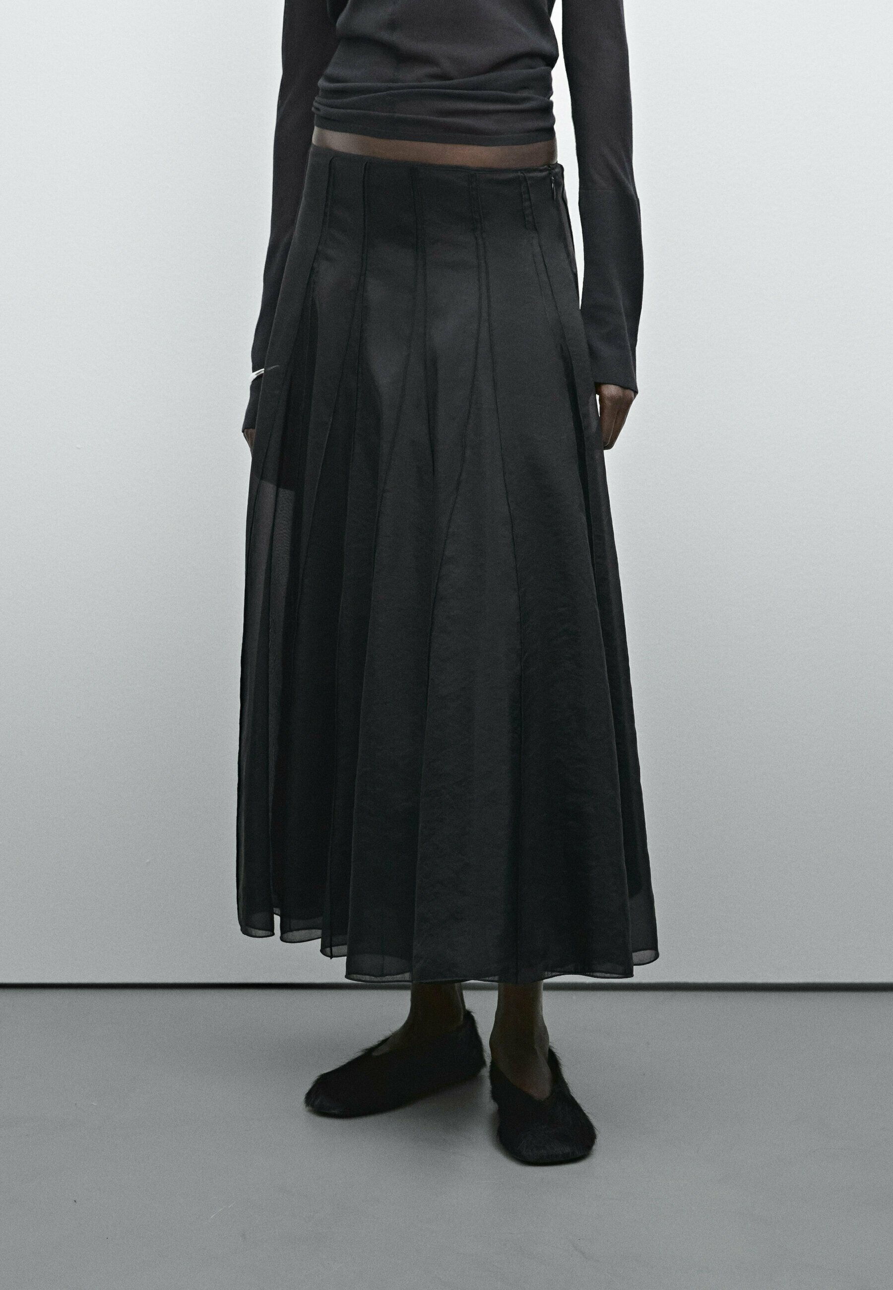 Massimo Dutti【NEW】Flared midi godet skirt Massimo Dutti FLARED MIDI - A-line skirt - black - Zalando.co.uk