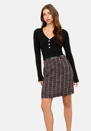 REGULAR FIT - MINI BOUCLE CHECK 2-IN-1 V-NECK - Kampsunkleit - black burgundy