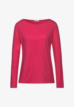 Fuchsia Langarmoberteil aus weichem Material mit V-Ausschnitt-Design. Verfügt über eine schmale Passform und glatte Textur, ideal für vielseitige Stylings.