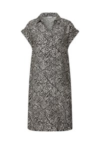 Robe à manches courtes et col, arborant un imprimé zèbre noir et blanc. Fabriquée en tissu léger avec une silhouette en A et une longueur de genoux.