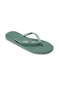 Πράσινο λαστιχένιο σαγιονάρι με υφή πέλματος με σχέδια καρδιών, λεπτές τιράντες και μικρό λογότυπο στην πλευρά.