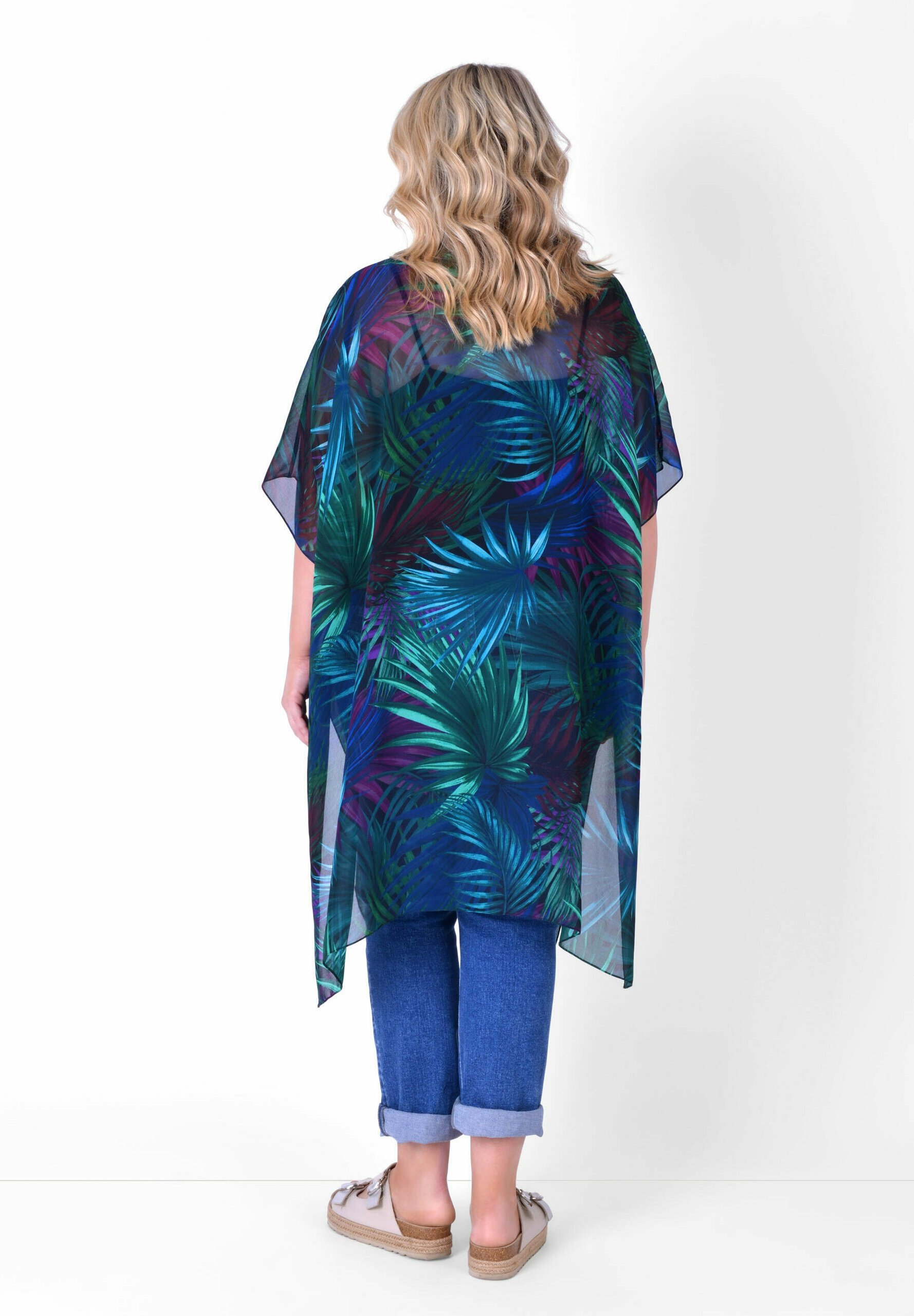 Live Unlimited London Multi PALM Longline Summer jacket, Women's, Size: 48, Blue