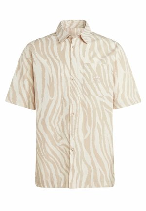 Kortærmet skjorte med knapper, beige og hvide zebra-striber og en brystlomme med et lille broderet Adidas-logo.