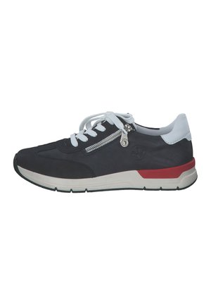 Black athletic shoe with white laces, zip detail, cushioned sole, and red accent. Made of textile, featuring a sleek, sporty design.