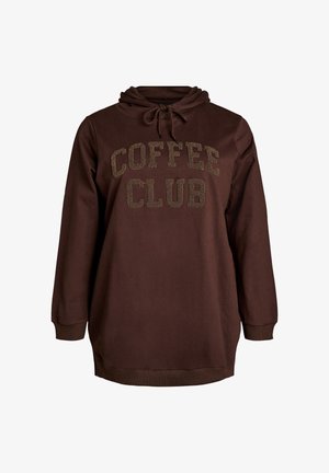 Zizzi, HOODIE MIT TEXTMOTIV AUS FROTTEE - Φούτερ με κουκούλα - braun
