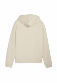 Lys beige hoodie med hætte og lange ærmer, vist fra bagsiden, på en neutral baggrund. Har en afslappet pasform og ribbede manchetter.