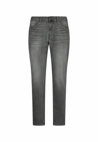 Vaqueros de mezclilla gris con un corte clásico, que presentan bolsillos frontales, una cremallera y un ligero desgaste para darle textura. Diseño de pierna recta.