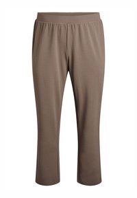 Pantaloni sportivi marroni realizzati in tessuto elasticizzato, con una cintura elastica ampia e una lunghezza cropped, dal finish liscio e opaco.
