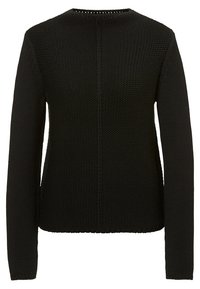 Svart långärmad tröja i stickad textur med rund hals och rak passform, med en central söm bak.