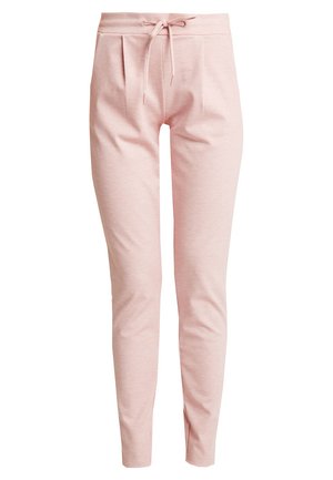 Pantalon slim rose clair en tissu doux, doté d'une taille à cordon de serrage, de plis centraux et de chevilles retroussées.