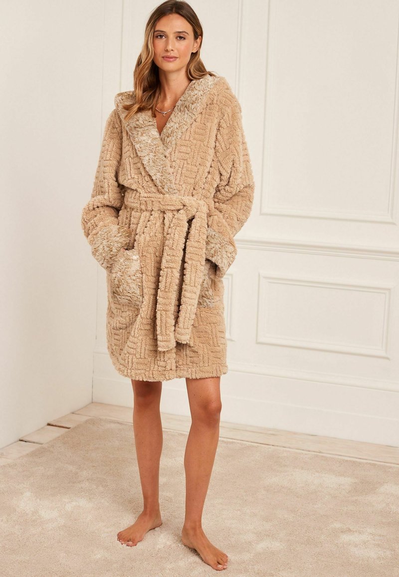 Next Geo Textured Plush Dressing Gown natural/beige