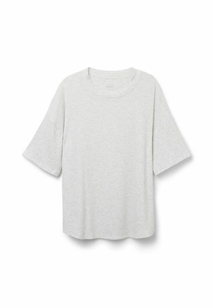 Ljust grå, kortärmad t-shirt med ribbad textur och rundad krage. Lös passform med rak nederkant och nedhasade axelsömmar.