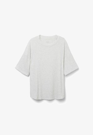 Ljust grå, kortärmad t-shirt med ribbad textur och rundad krage. Lös passform med rak nederkant och nedhasade axelsömmar.