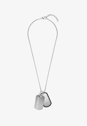 Zilveren ketting met twee dogtags, één gegraveerd met "G-STAR" en de andere met een eenvoudig geperst ontwerp.