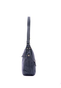 Borsa a tracolla in pelle grigia con finitura testurizzata, singolo manico e due scomparti con zip. Accentuata da dettagli in metallo dorato.