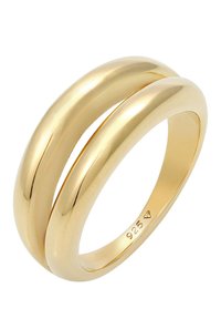 Kronkelige gouden ring gemaakt van 925 sterling zilver, met een gladde, gepolijste oppervlakte en een minimalistisch ontwerp met een dubbele band.