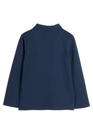 Námorně modrá polokošile s dlouhým rukávem a límečkem. Vyrobena z texturované látky, s prošitým švem na zadní straně a dlouhými rukávy.