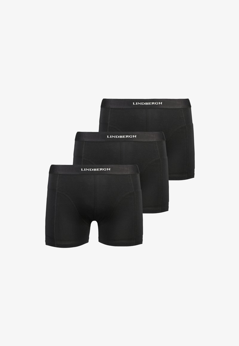 Drie zwarte boxershorts voor heren met elastische taillebanden waarop de merknaam "Lindbergh" in witte tekst staat.