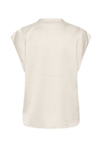 Blouse sans manches couleur crème avec un col rond et un tissu ample légèrement texturé, vue de dos.