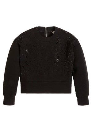 Sort langærmet cropped sweatshirt med perforeret frontpanel og lynlås i ryggen, rund halsudskæring samt ribkanter ved ærmer og kant.