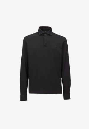 Čierna polokošeľa s dlhým rukávom vyrobená z bavlny, s gombíkovým golierom, jedným gombíkom na zapínanie a malým logom na ľavej hrudi.