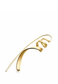 Zlatni metalni ukosnica sa elegantnim, zakrivljenim dizajnom i glatkom teksturom, s spiralnim detaljima, dimenzija približno 25 centimetara.