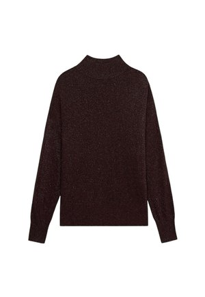 Pull en bourgogne avec un col haut, des manches longues et une finition texturée et scintillante. Matière douce avec une coupe décontractée.