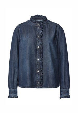 Street One Studio, LANGARM BLUSE AUS DENIM MIT RÜSCHEN - Chemisier - slightly washed dark blue