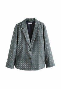 Geprinte blazer in groene stof, met een bloemenpatroon, gegolfde revers en knoopsluiting. Lange mouwen met een ontspannen fit.